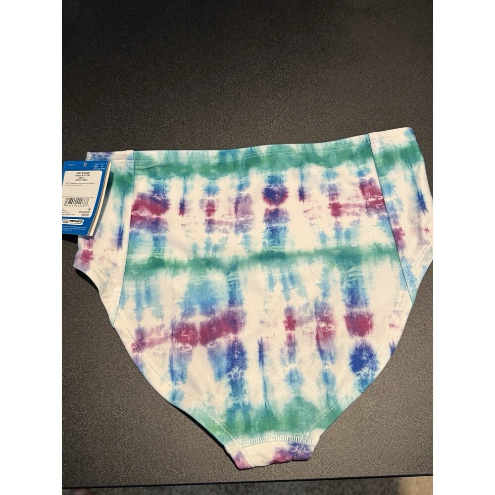 DSG Girls High Waisted Bikini Bottom Tie Dye Multi Color Size Large NWT UPF 50